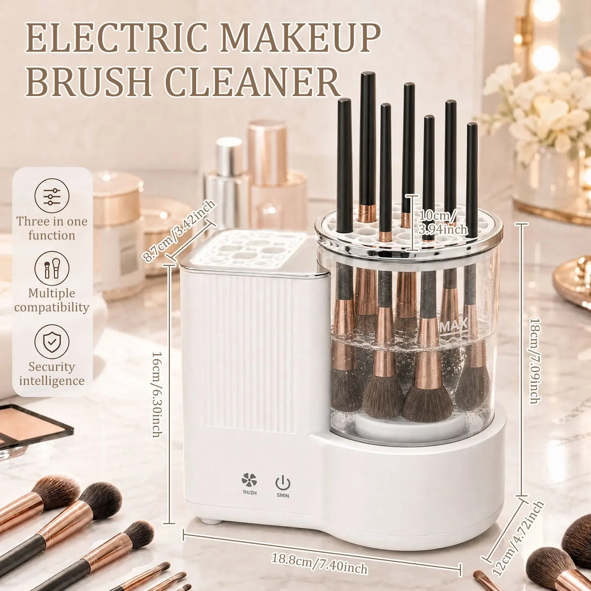 Machine de nettoyage électrique 3 en 1 pour pinceaux de maquillage